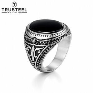 Men’s Black Onyx Signet Ring 316L Stainless Steel Vintage Gothic Size 13